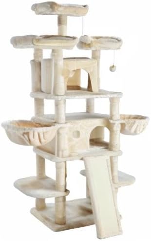 SHA CERLIN 68 Inches Multi-Level Large Cat Tree for Large Kitties/Big Cat Tower with Condo/Cozy Plush Pussycat Perches/Sisal Scratching Posts and Hammocks/Activity Center/Beige