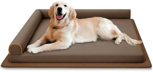 Large Dog Bed Waterproof Indestructible Pet Bed, Memory Foam Orthopedic Dog Couch with Anti-Slip Mat Washable (Brown)