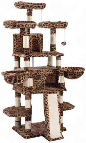 SHA CERLIN 68 Inches Multi-Level Large Cat Tree for Large Kitties/Big Cat Tower with Condo/Cozy Plush Pussycat Perches/Sisal Scratching Posts and Hammocks/Activity Center/Leopard Print