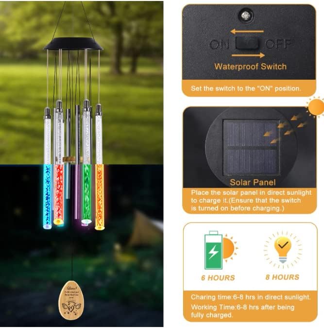 Solar Pet Memorial Wind Chime, Dog Memorial Gifts for Loss of Dog, Rainbow Bridge Pet Memorial Gifts, Loss of Dog Sympathy Gift, in Memory of Dog, 6 LED Tubes Color Changing Rainbow, 33"