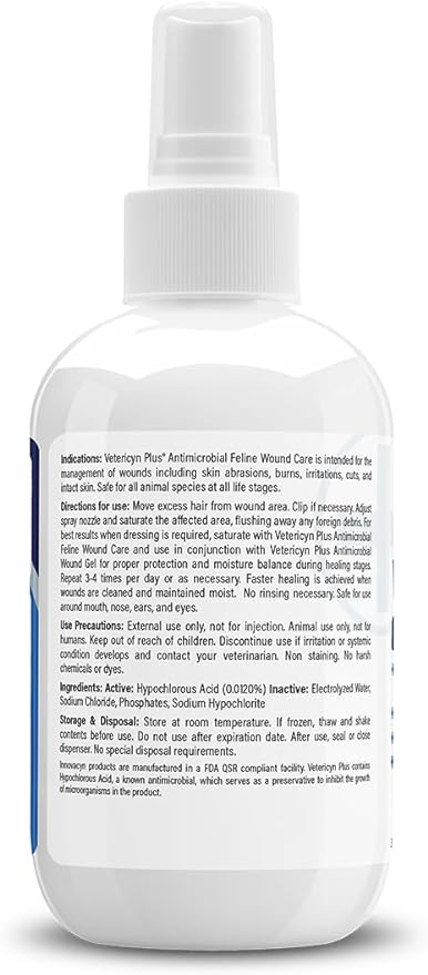 Vetericyn Plus Cat Wound Care Spray | Feline Healing Aid and Skin Repair for Wounds, Sores, and Abrasions, Provides Itch Relief for Cats Irritated Skin. 3 Ounces