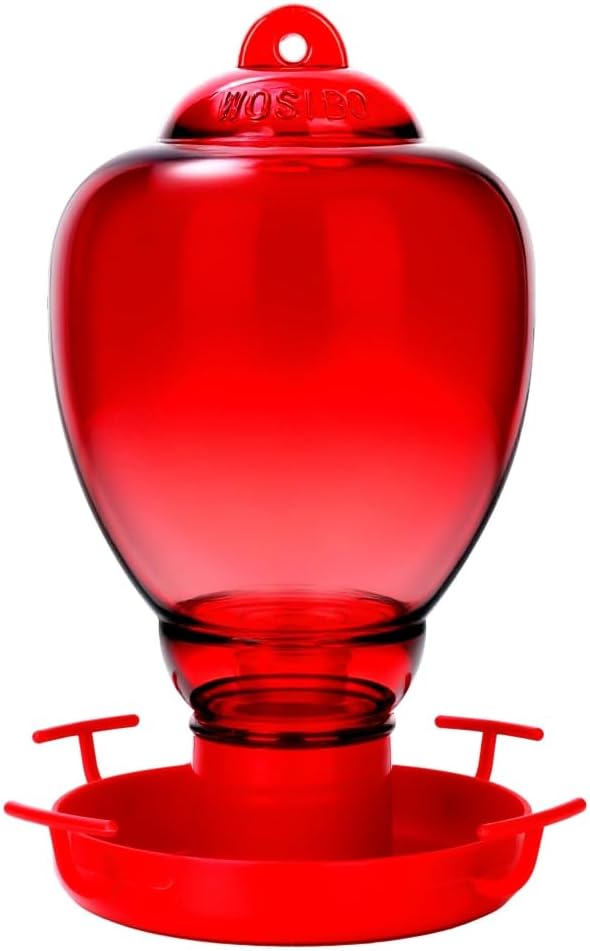 Colorful Glass Wild Bird Waterer 32 Oz Bird Water Feeder for Outdoors Garden Outside Water Cooler Tree Yard Decoration (Red Flower)