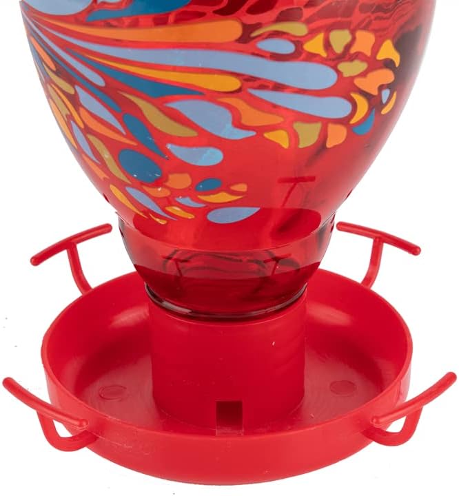Colorful Glass Wild Bird Waterer 32 Oz Bird Water Feeder for Outdoors Garden Outside Water Cooler Tree Yard Decoration (Red)