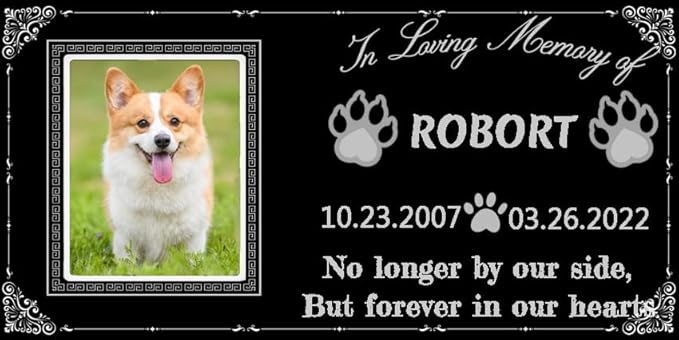 Dog Headstone - Black Granite Memorial Stone Engraved with Photo, Personalized Pet Memorial Stone for Dog and Cat