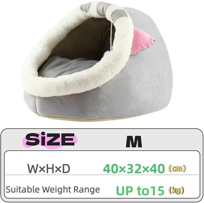 Covered Cat Bed, Orthopedic Memory Foam Cat Beds for Indoor Cats, Enclosed Cave Design with Washable Inner Cushion, Pink Cat Ears & Hanging Pom - Pom for Large Cats & Small Dogs