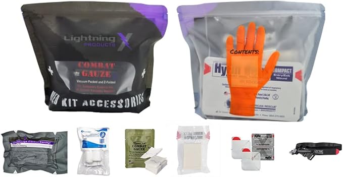 Lightning X MED POD: Premium Hemorrhage Control Refill Pack for First Aid Kit - Includes Hemostatic Dressing, Israeli Bandage, CAT Tourniuquet, Chest Seals & More