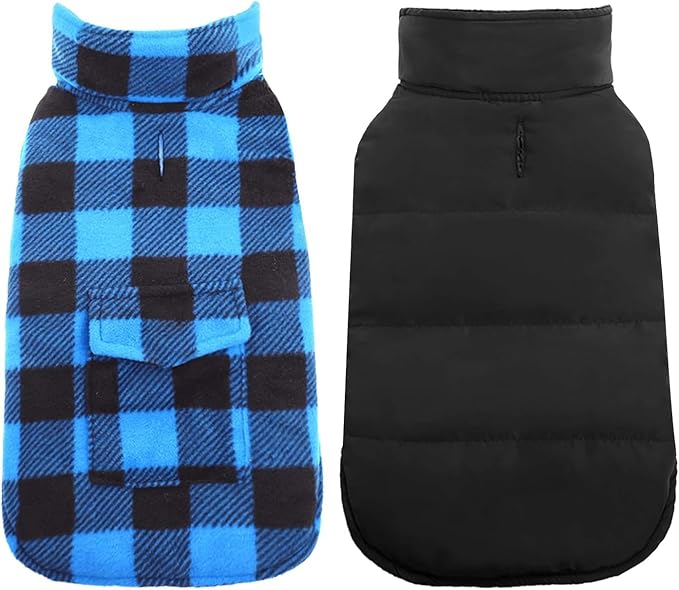 Kuoser Dog Winter Coat, Windproof Dog Fleece Jacket British Style Plaid Cold Weather Doggie Vest Coats, Reversible Cozy Warm Pet Clothes Apparel for Extra Large Size Dogs XXXL