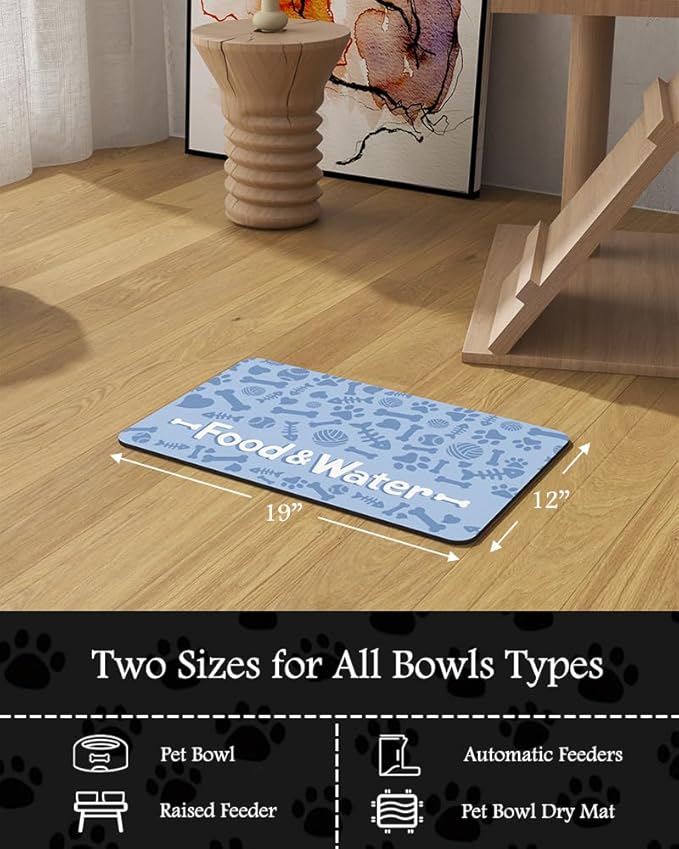 Pet Feeding Mat-Absorbent Dog Mat for Food and Water Bowl-No Stains Quick Dry Water Dispenser Mat-Dog Accessories Pet Supplies-Bowl for Messy Drinkers(Bone,12"x19"