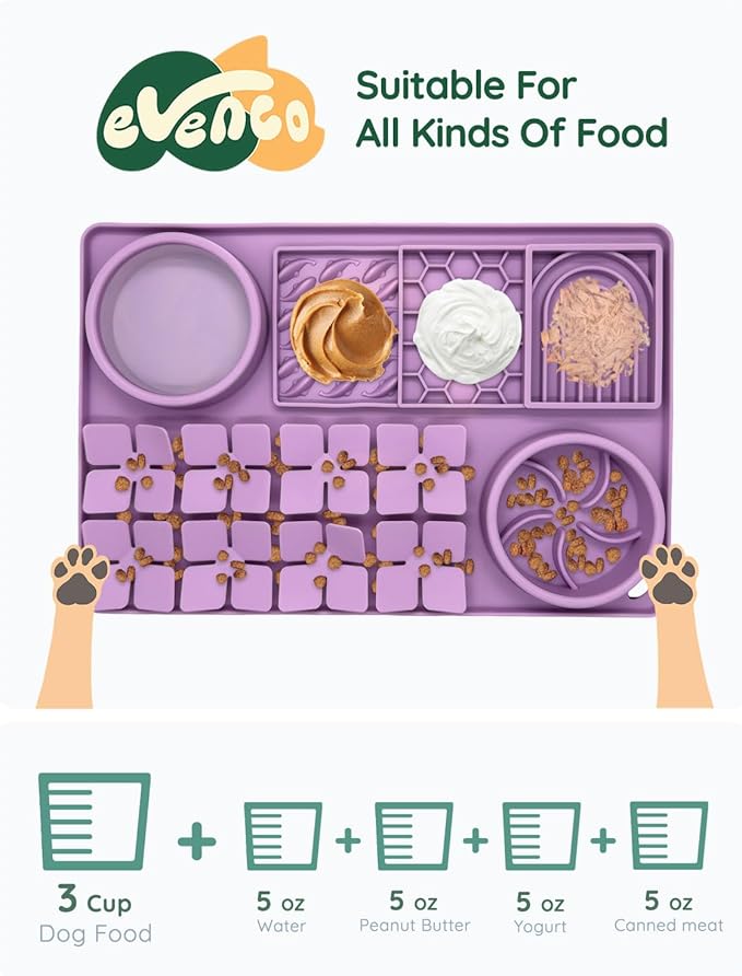 Slow Feeder Bowl, Silicone Lick Mat with Suction Cups for Dog Cat, Snuffle Mat for Pet Smell Training, Puzzle Toys for Bored Puppy, Interactive Sniff Mat for Slow Eating and Keep Busy, Purple