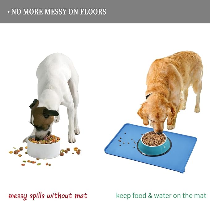 Waterproof Pet Feeding Mat with High Raised Edges, Heavier and Thicker Placemats for Cat Dog Water Bowl with BPA Free, Dogs Cats Food Mats for Messy Drinkers to Prevent Spill and Protect Floors