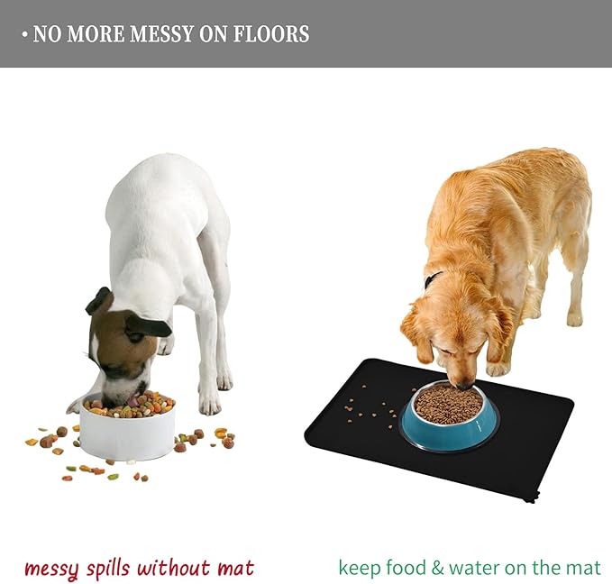 Waterproof Pet Feeding Mat with High Raised Edges, Heavier and Thicker Placemats for Cat Dog Water Bowl with BPA Free, Dogs Cats Food Mats for Messy Drinkers to Prevent Spill and Protect Floors