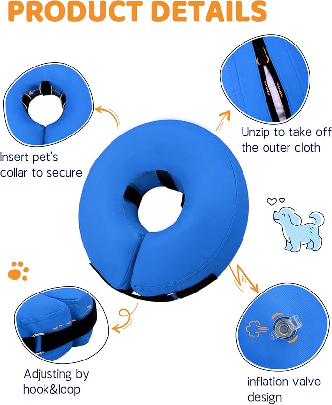 Supet Inflatable Dog Cone Collar for Large Medium Small Dogs, Soft Cone Collar for Dogs Cats, ECollar Doggie Neck Donut Dog Cone Alternative After Surgery