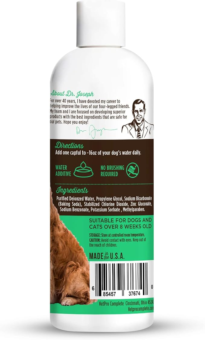 VetPro Complete Dr. Joseph's Advanced Dental Cleanse, 8 Ounces, Cat and Dog Breath Freshener Water Additive for Dental Care, Fights Dog Bad Breath, Teeth Cleaning, Plaque and Tartar Remover