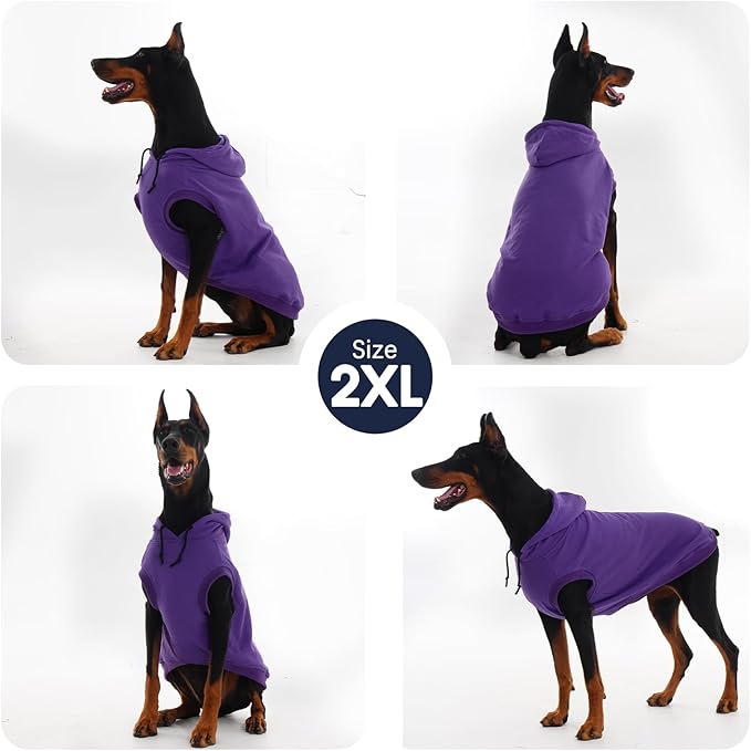 IECOii Dog Sweatshirts for Large Dogs, Basic Dog Hoodie for Large Size Dogs, Pet Pullover Sweatshirt with Hood Lightweight Fall Sweater for Doberman, Pitbull, Labrador, Purple, 2XL (No Fleece Lined)