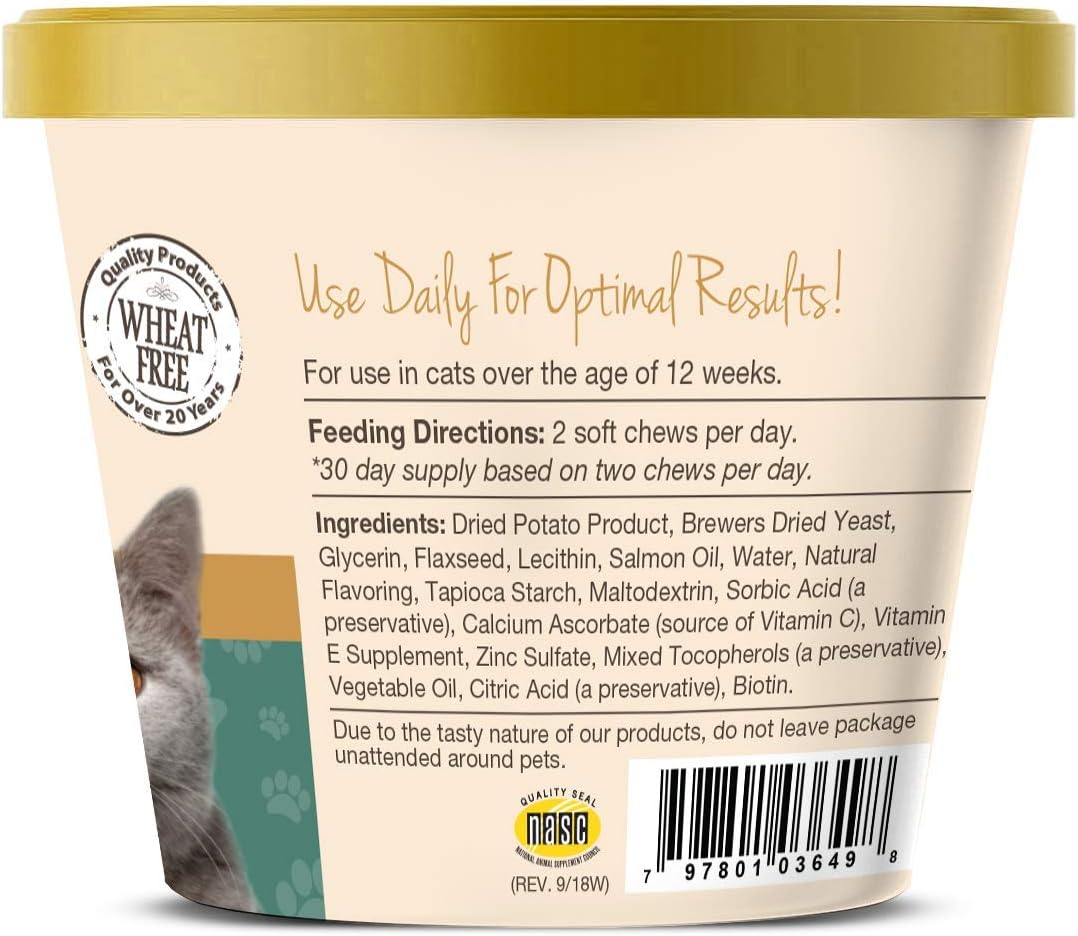 NaturVet – Skin & Coat Plus Omegas for Cats – 60 Soft Chews | Supports Healthy Skin & Glossy Coat | Enhanced with Omega-3, Omega-6 & Biotin | 30 Day Supply