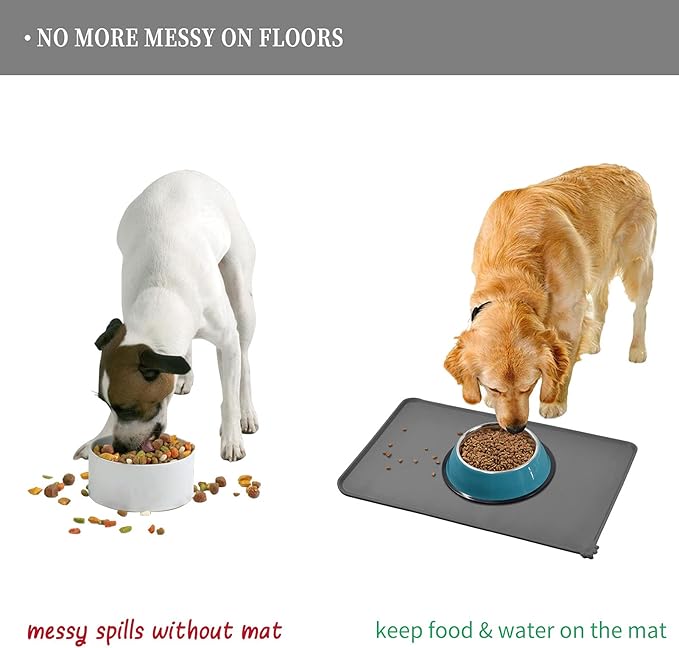 Waterproof Pet Feeding Mat with High Raised Edges, Heavier and Thicker Placemats for Cat Dog Water Bowl with BPA Free, Dogs Cats Food Mats for Messy Drinkers to Prevent Spill and Protect Floors