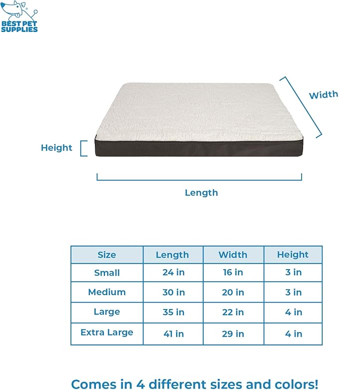 Best Pet Supplies Cute Dog Crate Mat Flat Bed with Waterproof Exterior, Thick Orthopedic Egg Foam Mattress, and Soft Sherpa Fleece Cover for Small, Medium, and Large Breeds - Brown, 30X20X3