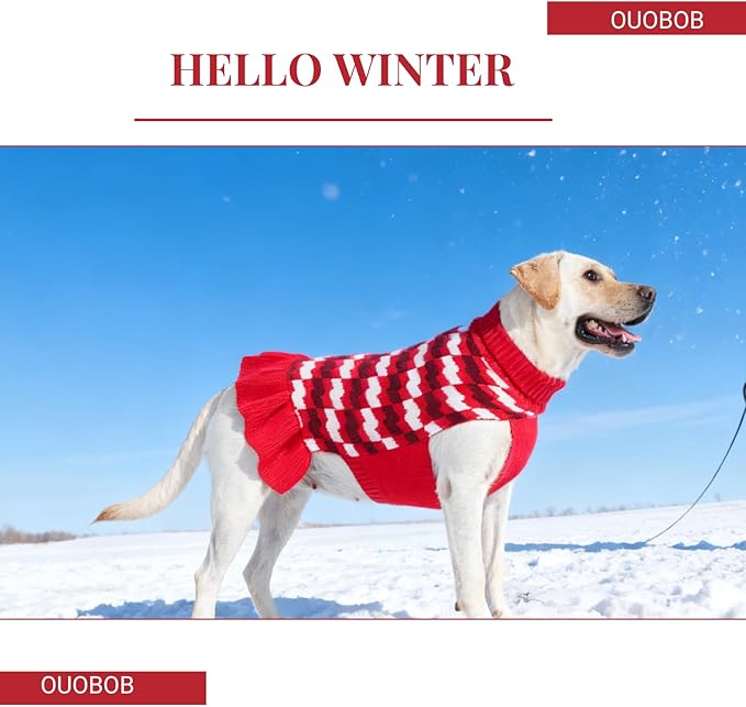Dog Sweaters for Large Dogs Girl, Dog Sweater Dress with Leash Hole, Thick Turtleneck Knitwear for Female Dogs, Warm Fall Winter Dress for Cold Weather, Thanksgiving, Christmas - Red XXL