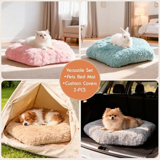 Washable Dog Bed, Medium Dogs Beds, 2 PCS Removable Washable Fluffy Pet Bed Cover, Replaceable Dog Crate Pad, Calming Puppy Bed, Comfy Kennel Pad, Plush Cat Mat, 28" x 20", Gray + Blue Green