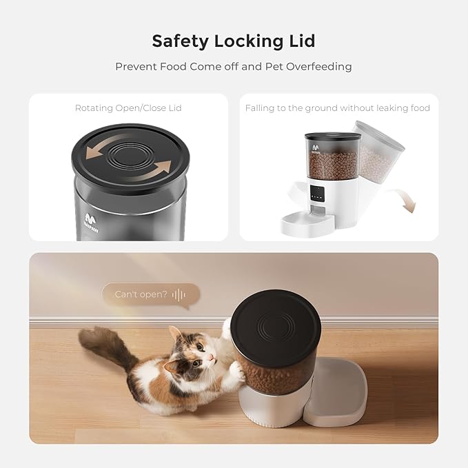 IMIPAW Automatic Cat Feeder, 3L Timed Dry Food Dispenser with Desiccant, Programmable Portion Control, Dual Power Backup, 10 Meals Daily, 15 Portions Per Meal, Suitable for Small Pets, Easy Setup