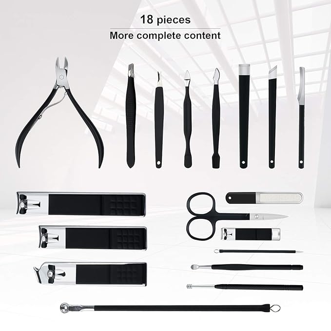 Manicure Set Professional Nail Clippers Kit Pedicure Care Tools- Stainless Steel Women Grooming Kit 18Pcs for Travel or Home (Pink)