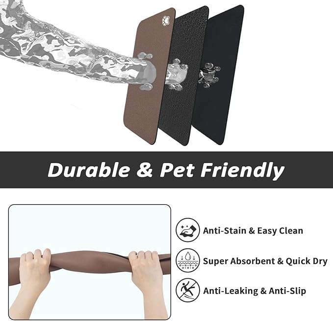 Pet Feeding Mat - Absorbent Dog Mat for Food and Water, No Stains Cat Bowl Mat, Easy to Clean Pet Placemats, Quick Dry Dog Water Dispenser Mat for Messy Drinkers | Paw Brown 16"x 24"
