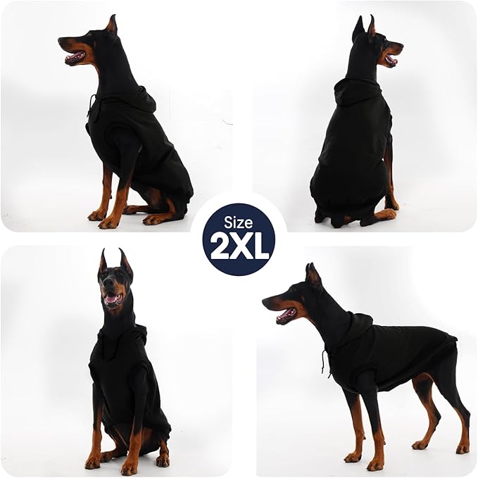 IECOii Dog Sweatshirts for Large Dogs, Basic Dog Hoodie for Large Size Dogs, Pet Pullover Sweatshirt with Hood Lightweight Fall Sweater for Doberman, Pitbull, Labrador, Black, 2XL (No Fleece Lined)