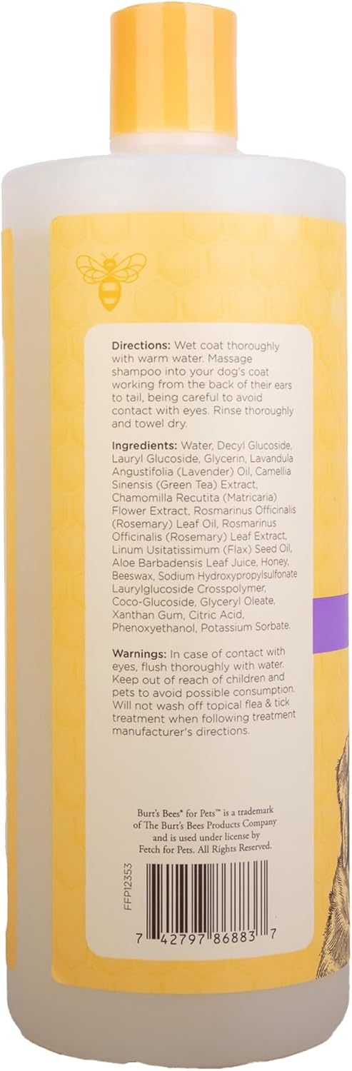 Burt's Bees for Pets Calming Dog Shampoo with Lavender and Green Tea, 95% Natural Origin Formulas, Calming Lavender Dog Shampoo - Gentle Dog Shampoo, Best Dog Shampoo, Lavender, 32 oz