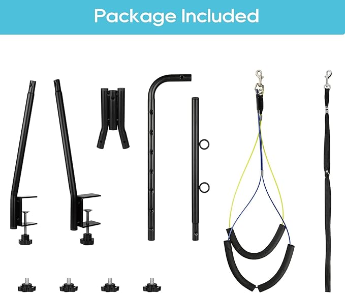 Dog Grooming Arm, Adjustable Pet Grooming Arm with Clamp for Small and Medium Dogs,Grooming Loop and No Sit Haunch Holder (Black, 35" H Arm + Heavy Duty Double Clamp + Hammock)