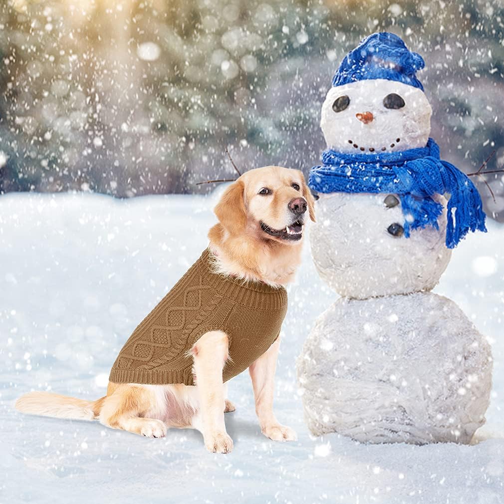 BINGPET Thermal Knitted Dog Sweater for Small Medium Large Dogs,Winter Dog Cat Coat Warm Sweartershirts Outfits,Classic Cable Knit Turtleneck Pullover Dog Jumper Coat Warm Sweartershirts