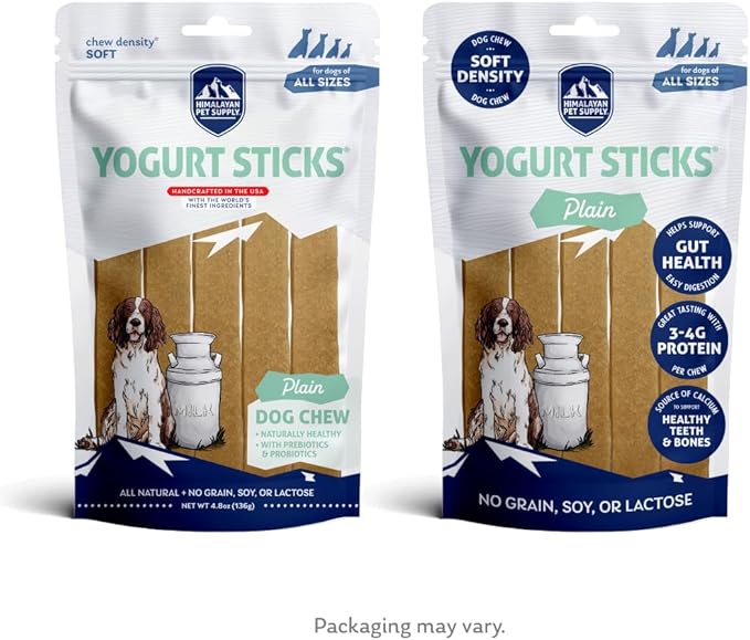 Himalayan Dog Chew Yogurt Sticks, Plain Flavored, Dog Treats With Prebiotics, Probiotics & Protein, Digestive Support, Lactose & Gluten Free, Natural Dog Treat for All Breeds, Made in America, 5 Count