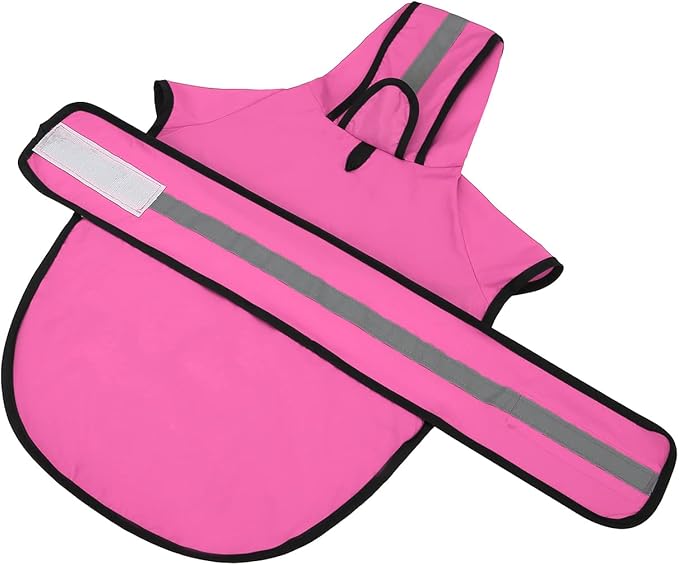 HDE Dog Raincoat Jacket Reflective Adjustable Hooded Pet Poncho Rain Coat with Leash Hole for Small to X-Large Dogs Pink - S