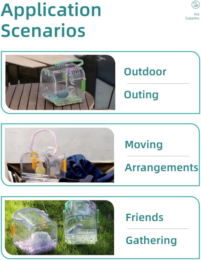 Portable Plastic Bird Cages Lightweight Waterproof Ventilated Travel Bird Cage for Pets Ideal for Outdoor Use Easy to Carry Bird Carrier Perfect for Small Birds and Budgies (Green)