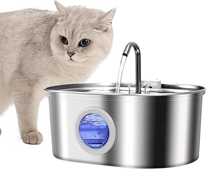 Cat Water Fountain Stainless Steel 3.2L/108oz Capacity, Automatic Pet Water Dispenser with Quiet Pump, and Dishwasher Safe Design for Cats, Dogs(Cat Fountain + 1 Filter + 1 Sponges)