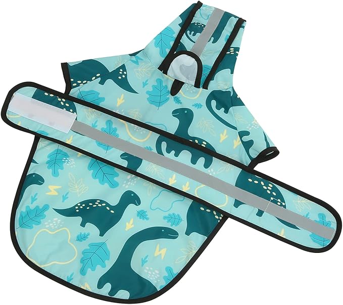 HDE Dog Raincoat Jacket Reflective Adjustable Hooded Pet Poncho Rain Coat with Leash Hole for Small to X-Large Dogs Dinosaurs - M