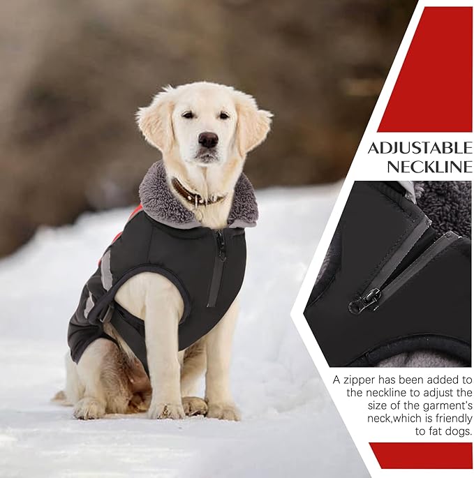 QBLEEV Warm Dog Coat Reflective Dog Winter Jacket, Waterproof Windproof Dog Turtleneck Clothes for Cold Weather, Fleece Dog Snowsuit Christmas Dog Vest Pet Apparel for Small Medium Large Dogs XL
