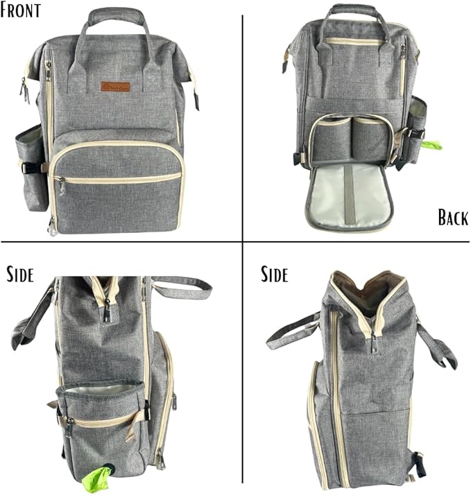 Tito's Closet Dog Travel Bag Includes Pet Travel Accessories 2-Pack Travel Bowl, 2 Dog Food Containers, Treat Bag (Gray), DB2024