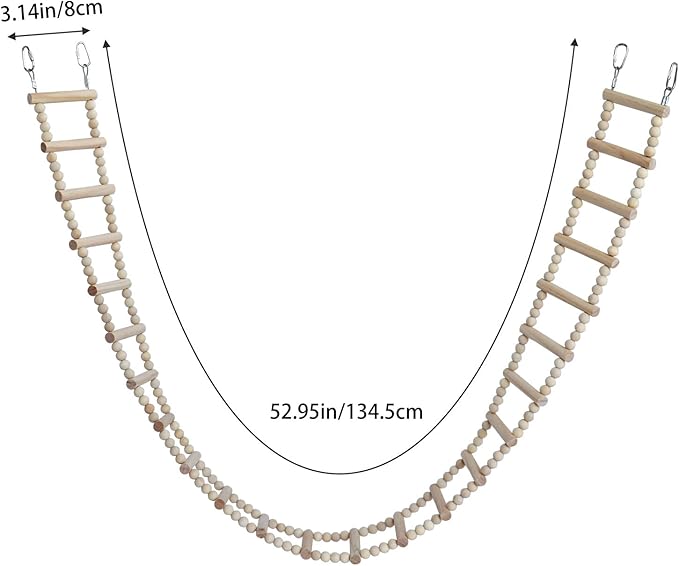 Bird Ladder Bridge, Wooden Pet Hamster Climbing & Swing Toys, Cage Accessories for Birds Rats Parrots Hamster Squirrel Sugar Gliders Parakeets Cockatiels - 24 Steps - 53 x 3.14 Inch