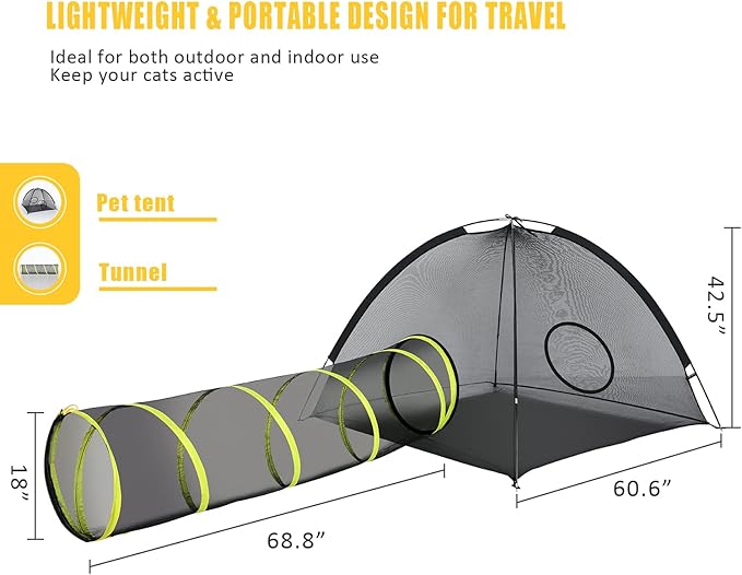 Outdoor Cat Enclosures Indoor, Portable Mesh Tent, Tunnel, Playhouse With Adjustable Harness and Leash for Walking, Colorful Tease Ball for Animals
