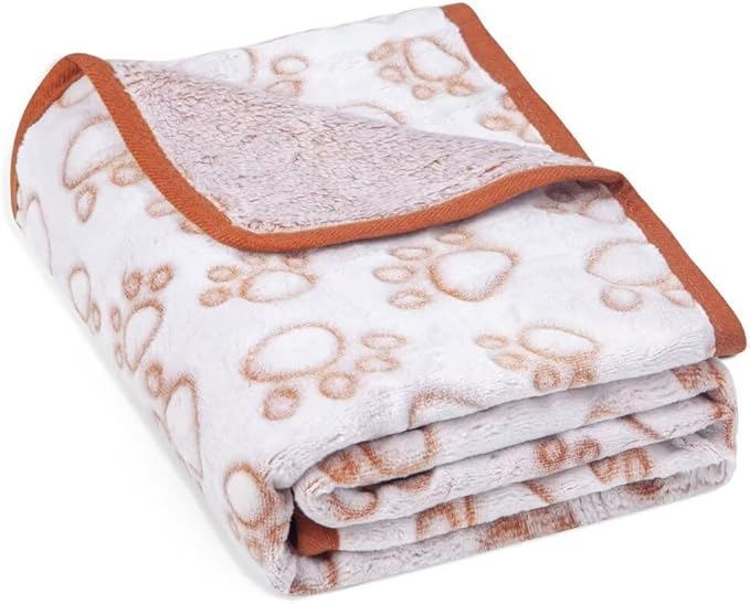 Stuffed Large Brown Premium Soft Dog Blanket, with Flannel Cute Paw Print, 43 * 66 inches, Cat Blanket Maltipoo Puppy Essentials