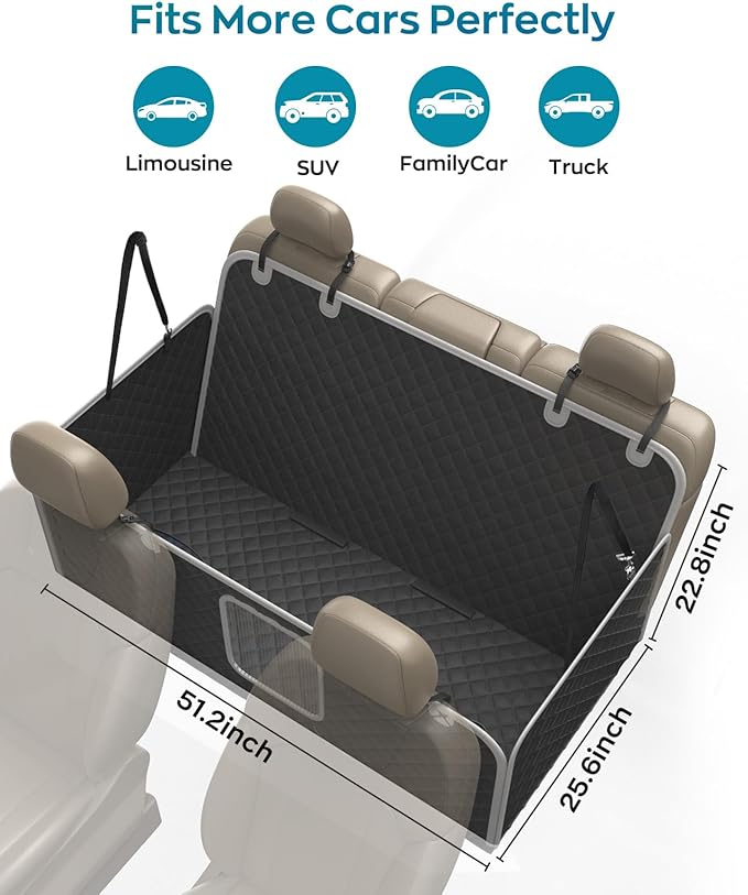 Dog Car Seat Cover for Back Seat, Hard Bottom Dog Hammock for Car, Waterproof Back Seat Extender for Large Dogs, Pet Seat Protector, Universal for Cars, SUVs, 400lb