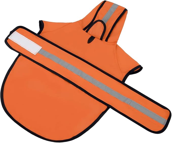 HDE Dog Raincoat Jacket Reflective Adjustable Hooded Pet Poncho Rain Coat with Leash Hole for Small to X-Large Dogs Safety Orange - L