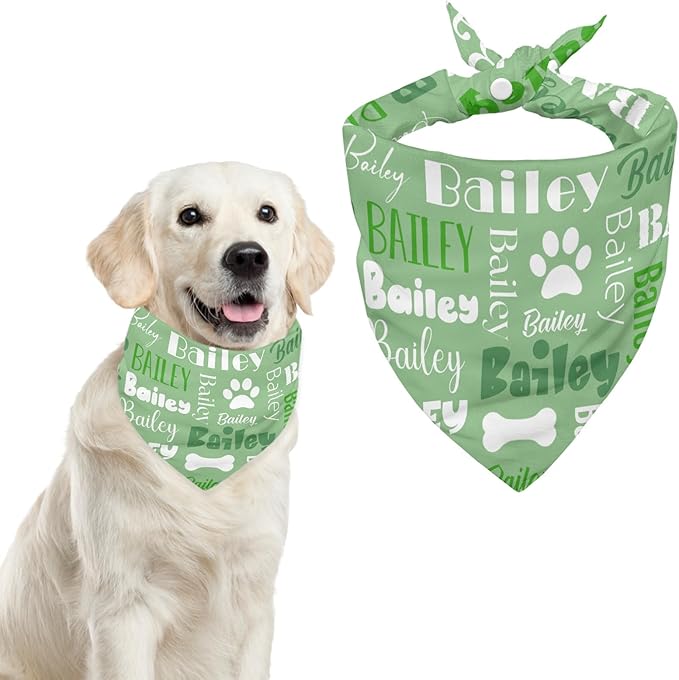 Personalized Dog Bandanas Custom Neckwear Name Button Anti-loosening Dog Scarf Triangle Bibs Kerchief Pet Costume Accessories for Small Medium Large Dogs Cats Pets Birthday-Green