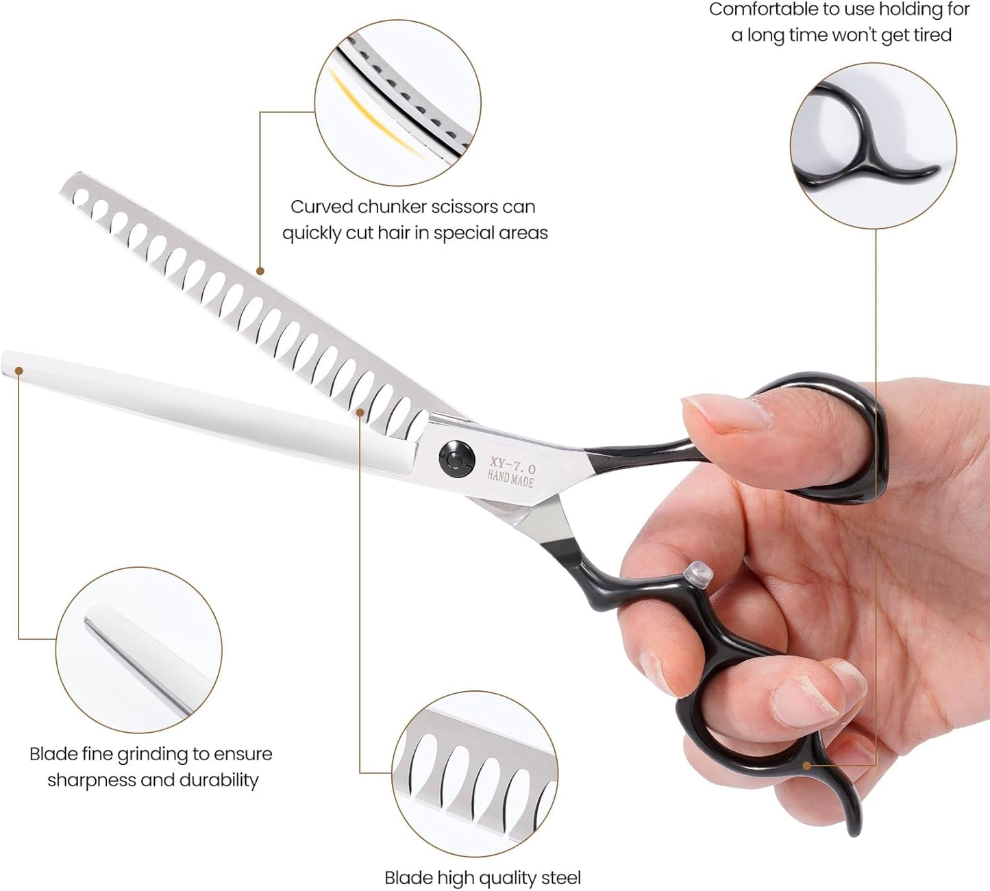 Dog Grooming Scissors,Curved Chunkers Shears Deg Grooming with Safety Round Tips, Sharp and Comfortable 4 in 1 Dog Scissers for Grooming