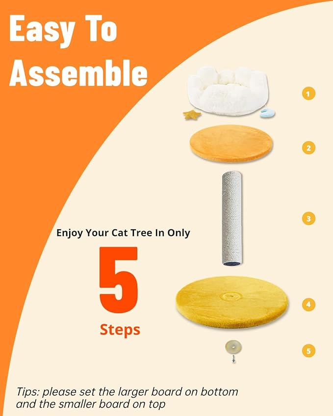 Happi N Pets Cloud Cat Tree, Cat Scratching Post with Bed, Small Cat Tree for Kittens, Cat Scratch Post with Cloud-Shaped Soft Perch & Cute Toys, Removeable Cover, Bonus Catnip