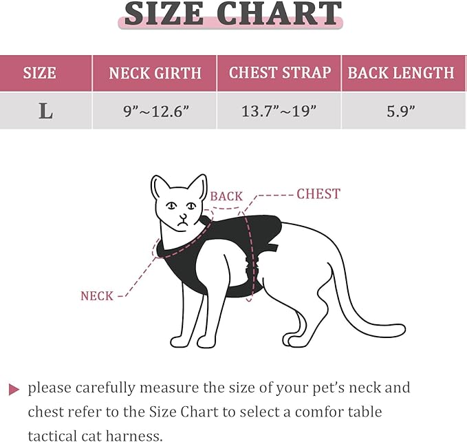 Tactical Cat Harness and Leash for Walking Esacpe Proof,Adjustable Soft Mesh Large Cat Vest with Rubber Handle Easy to Control,Molle Patches