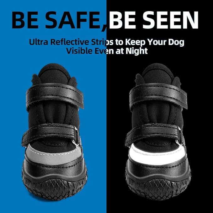 Dog Shoes for Small Dogs, Breathable Dog Boots Paw Protector for Hot Pavement Winter Snow, Dog Booties with Reflective Strips Rugged Anti-Slip Sole for Hardwood Floors Walking Black Size 3