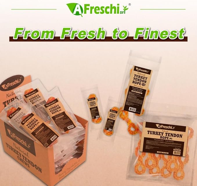 AFreschi Turkey Tendons for Dogs, USA-Sourced, Healthy Dog Treats, Rawhide-Free Puppy Chews, Long Lasting, All Natural, Hypoallergenic Dog Treats for Medium Breeds, 3 Count Pack Rope (M)