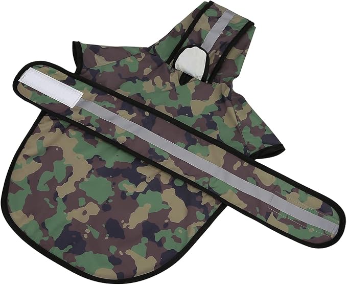 HDE Dog Raincoat Jacket Reflective Adjustable Hooded Pet Poncho Rain Coat with Leash Hole for Small to X-Large Dogs Camo - M