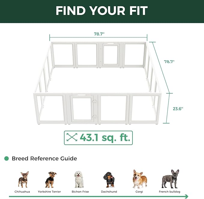 FXW AuraSpace Acrylic Indoor Dog Playpen for Puppies and Small Dogs, 24 Inch, 16 Panels, White